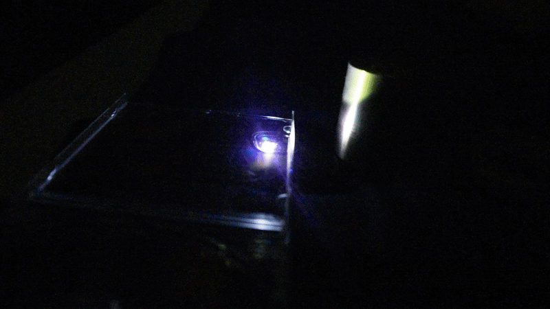 Gif of camera circling the phone light with the cd case on it. The color changes.